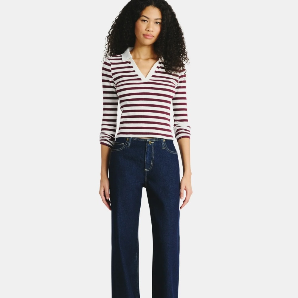 Striped Burgundy and White Long Sleeve Collar Tee
